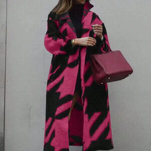 Hot Pink Casual Women's Trendy Colorblock Long Sleeve Knitted Cardigan